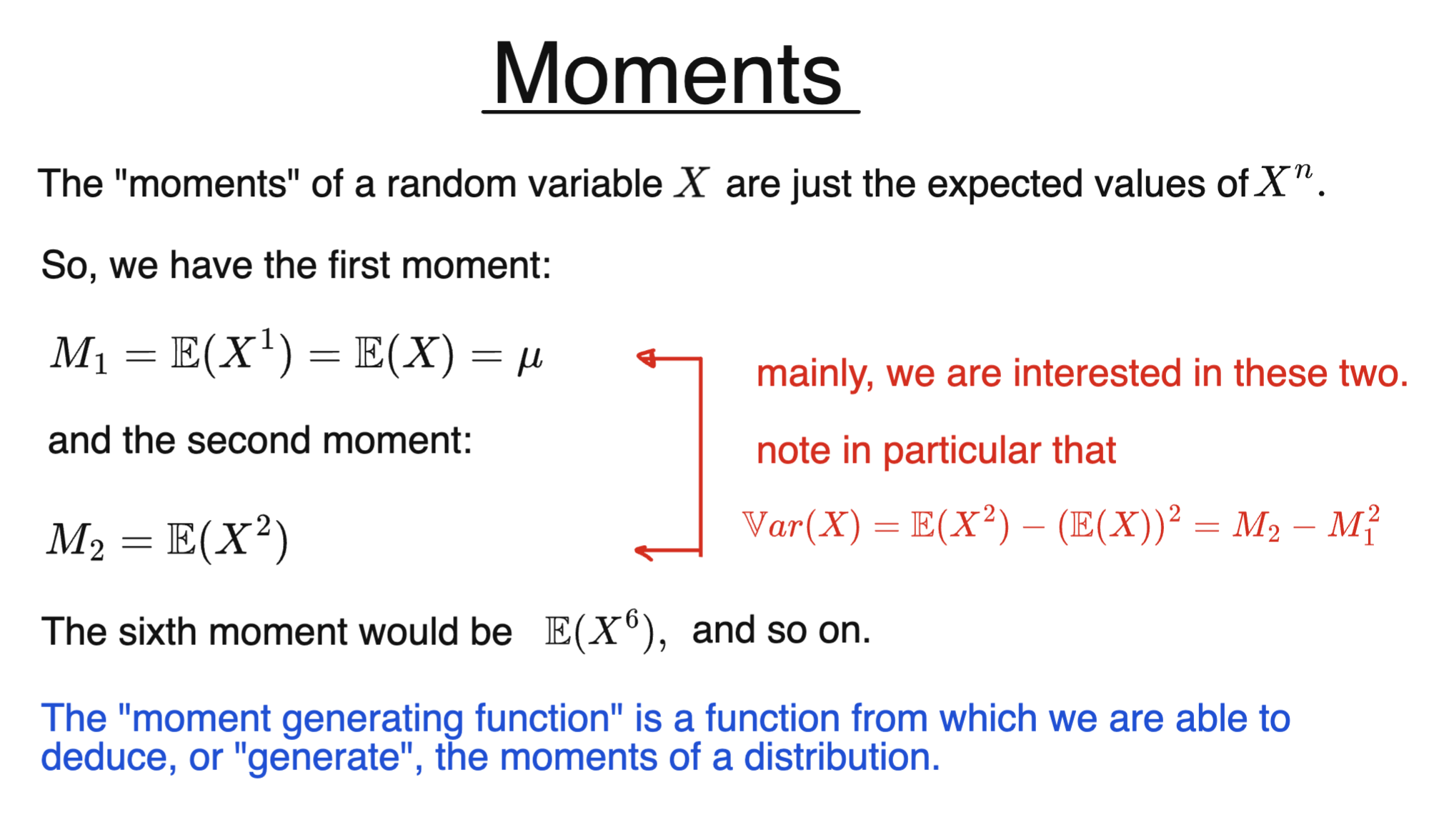 Moments defined with simple examples and applications to mean and variance